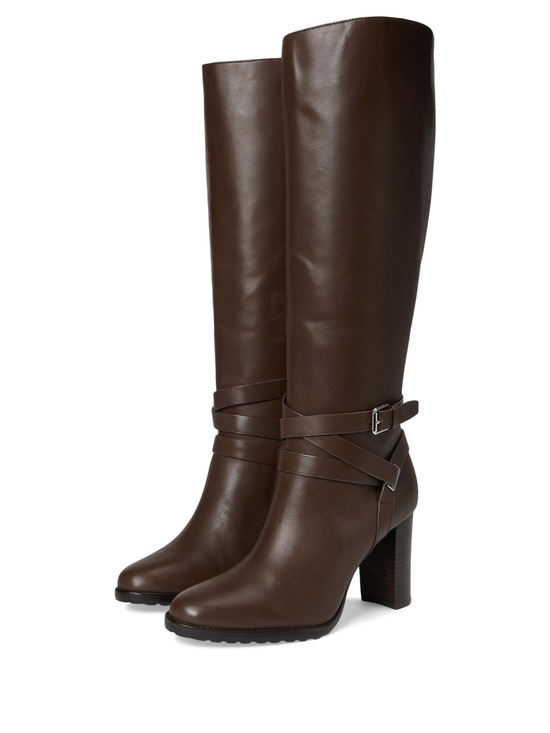 Ralph Lauren Shoes - Lauren Ralph Women's, Collins Calfskin Tall Boots Heel, Dark Hickory, 8.5 M